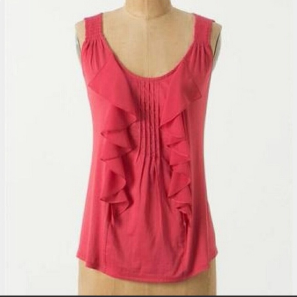 Anthropologie tousled pintuck sleeveless pink top